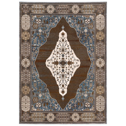 8' X 11' Gray And Blue Medallion Area Rug