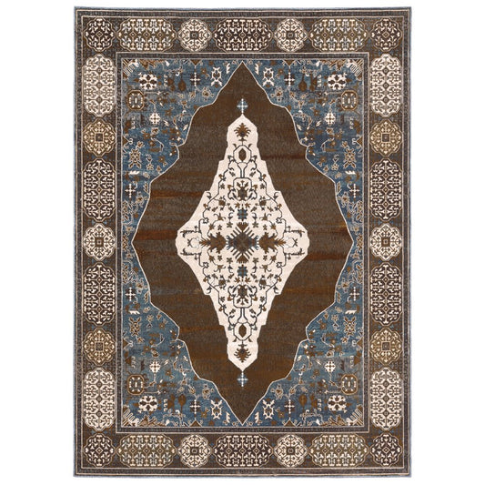 8' X 11' Gray And Blue Medallion Area Rug
