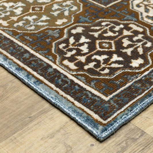 8' X 11' Gray And Blue Medallion Area Rug