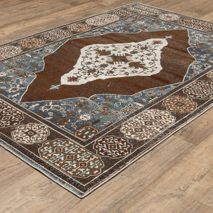 8' X 11' Gray And Blue Medallion Area Rug