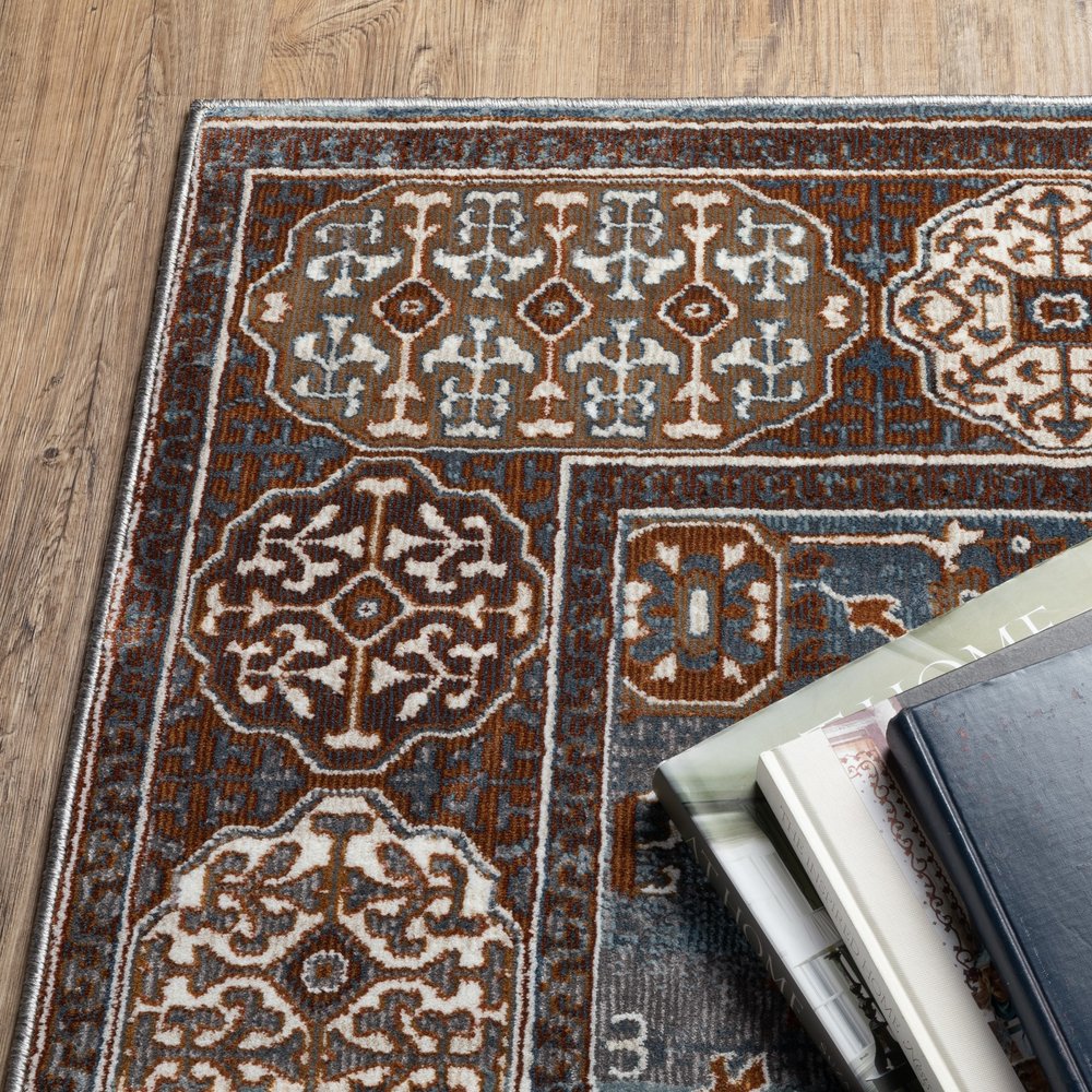 8' X 11' Gray And Blue Medallion Area Rug