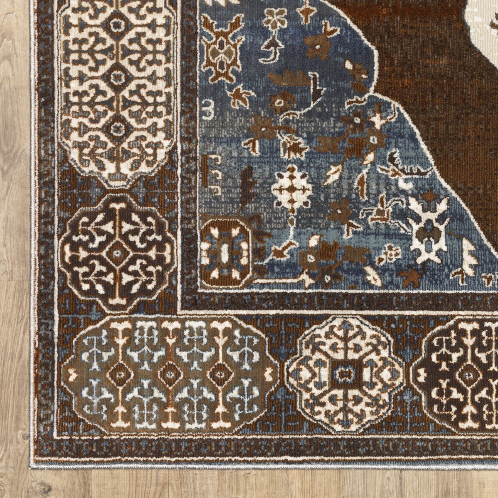 8' X 11' Gray And Blue Medallion Area Rug
