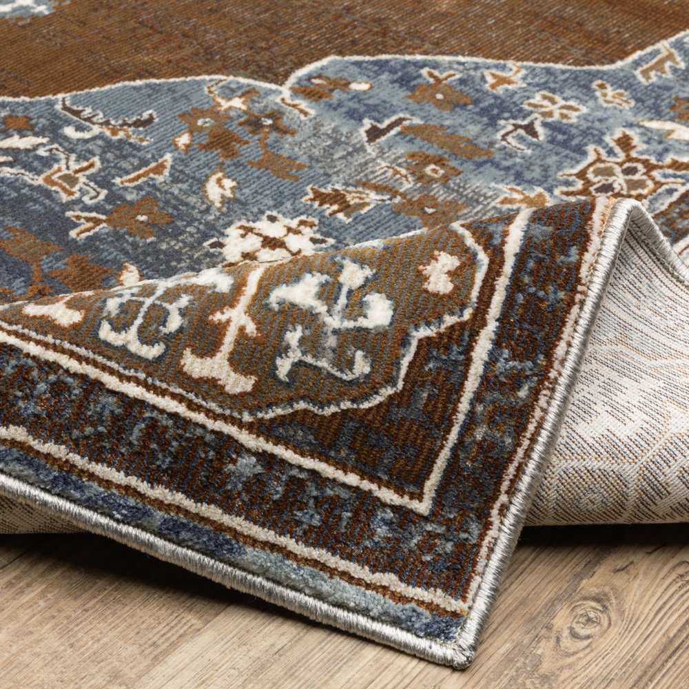 8' X 11' Gray And Blue Medallion Area Rug