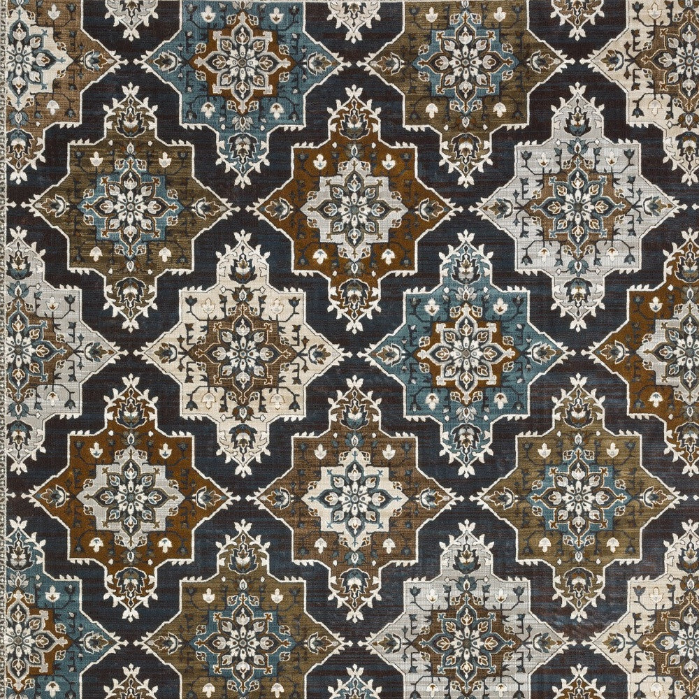 8' X 11' Gray And Blue Medallion Area Rug