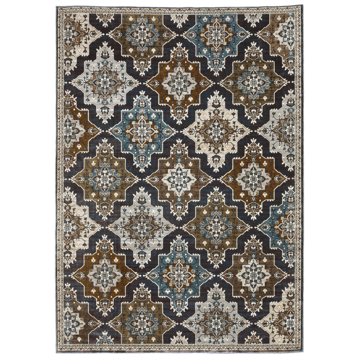 8' X 11' Gray And Blue Medallion Area Rug