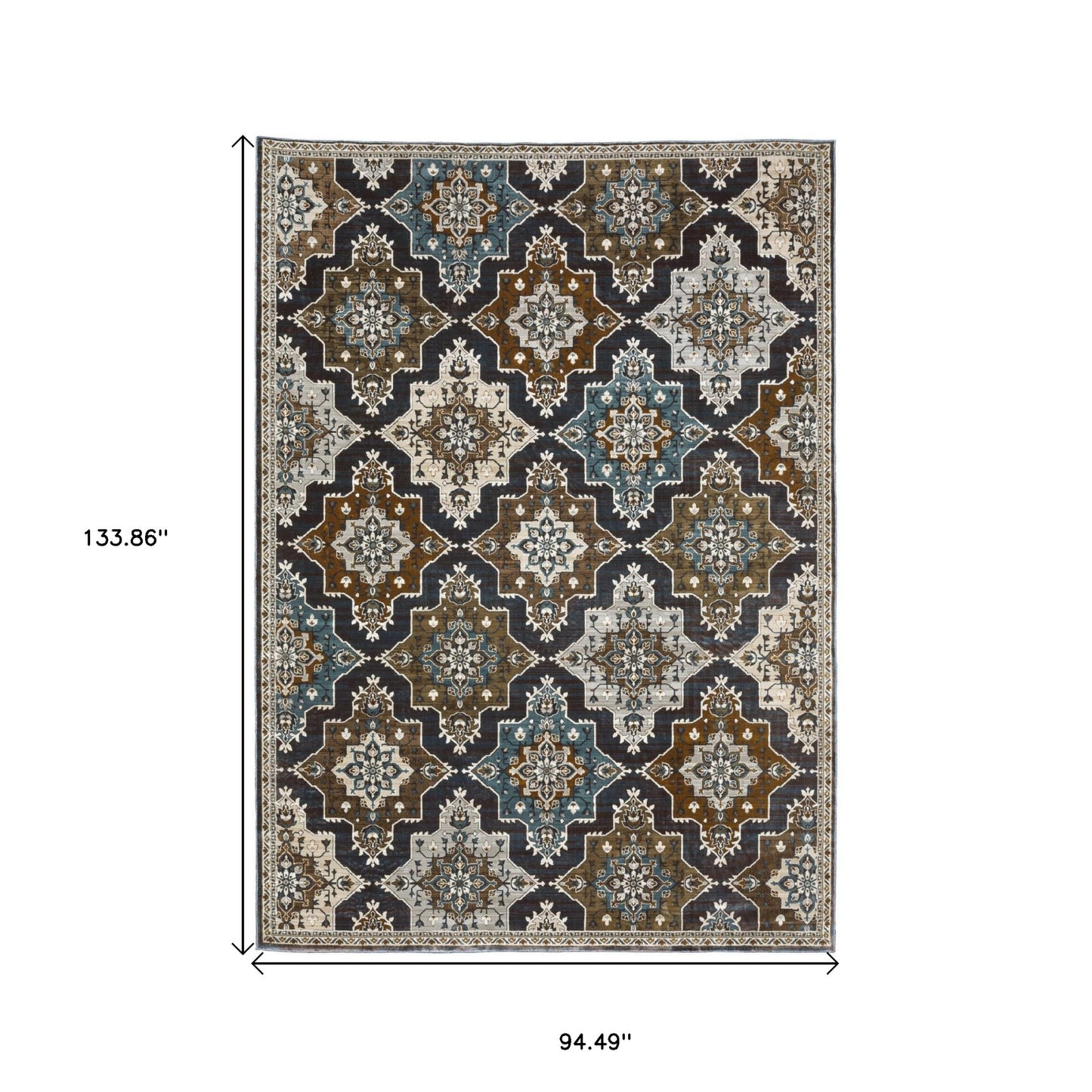 8' X 11' Gray And Blue Medallion Area Rug