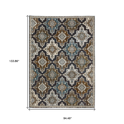 8' X 11' Gray And Blue Medallion Area Rug