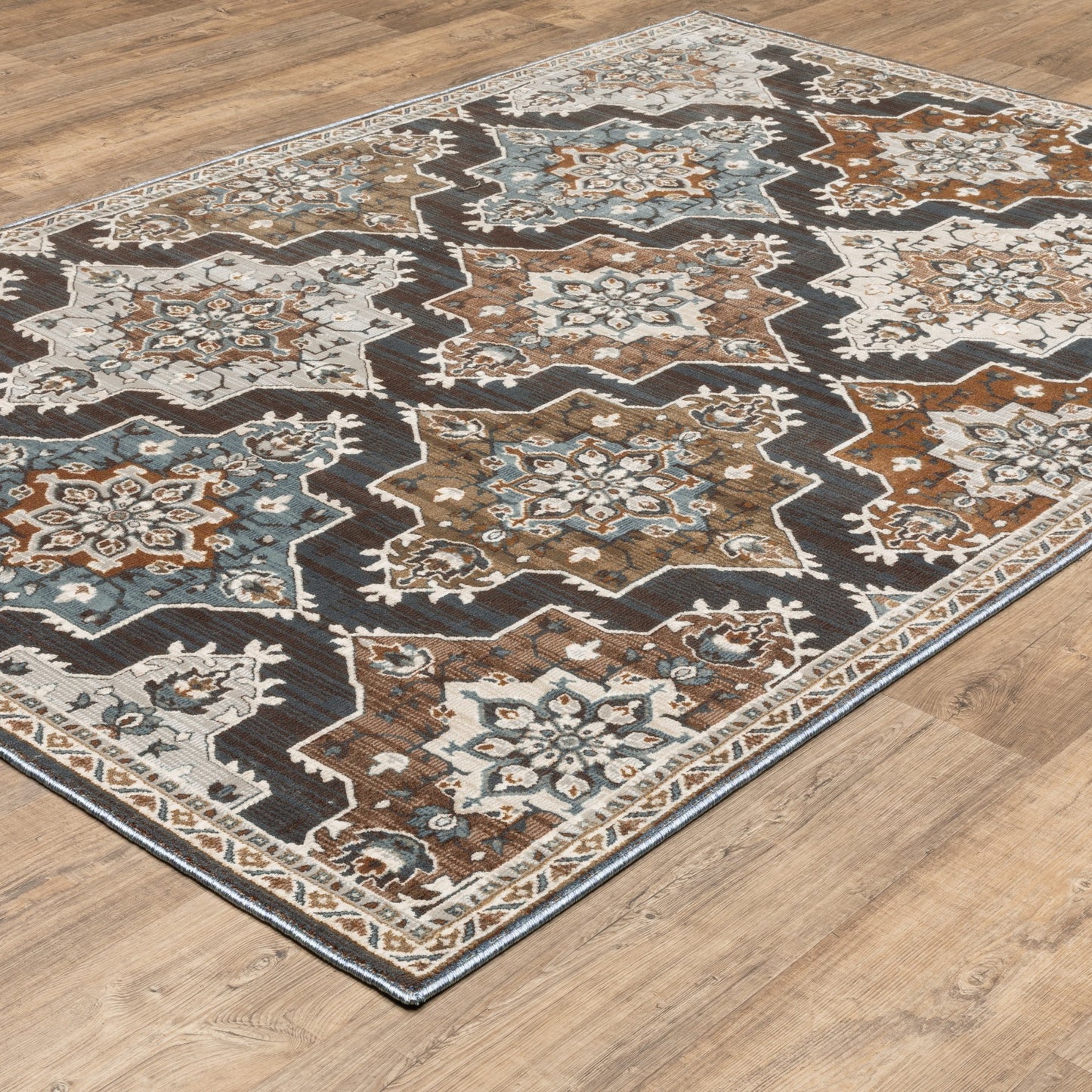 8' X 11' Gray And Blue Medallion Area Rug