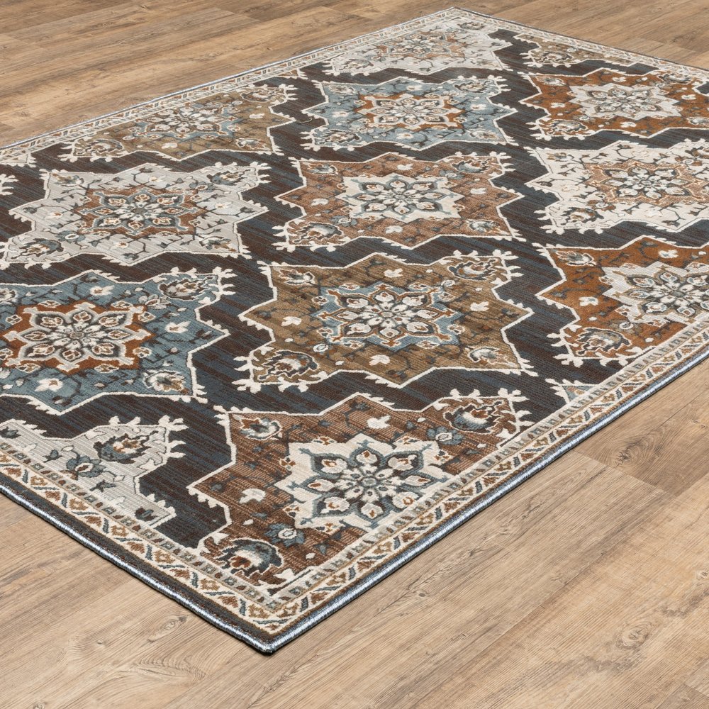8' X 11' Gray And Blue Medallion Area Rug