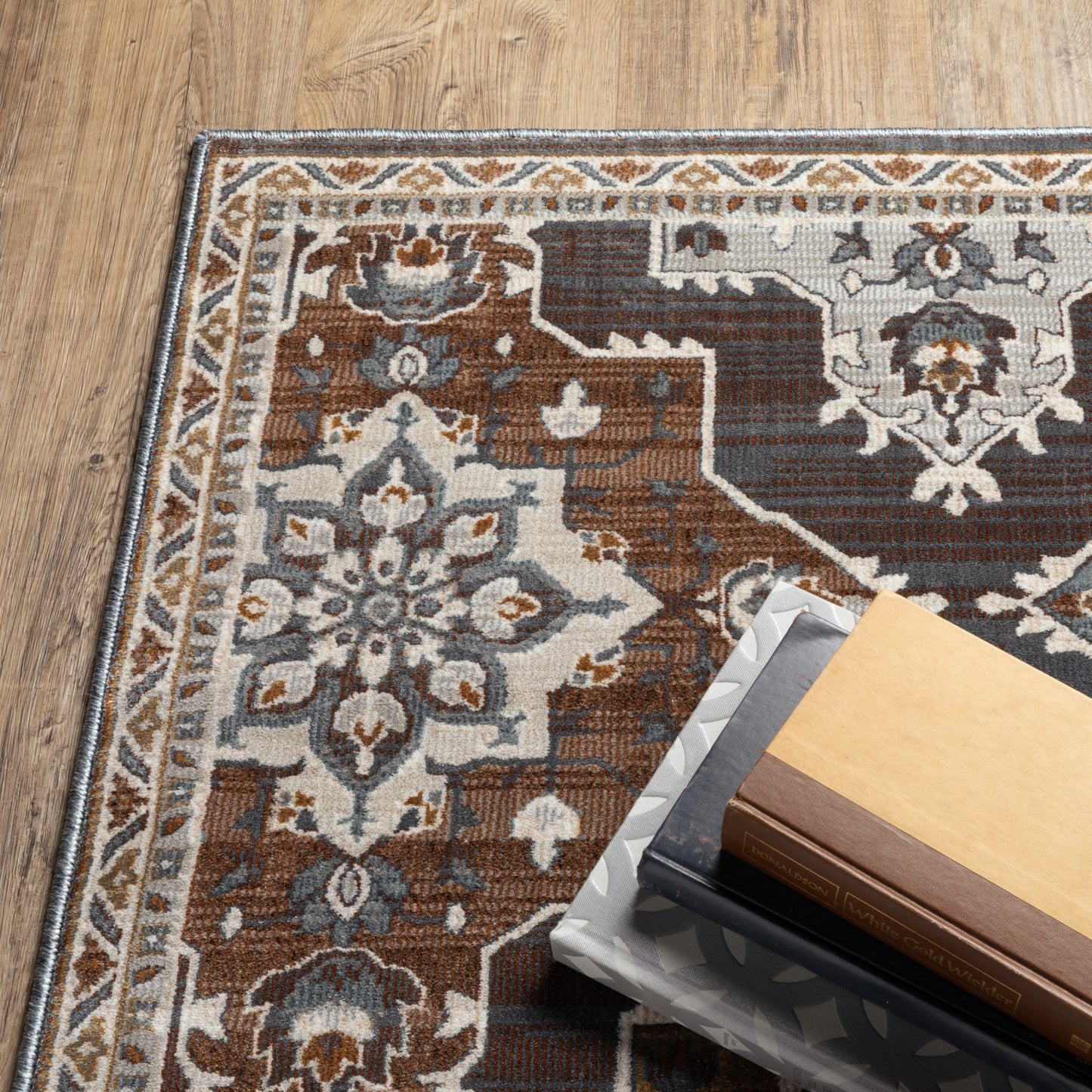 8' X 11' Gray And Blue Medallion Area Rug
