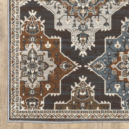 8' X 11' Gray And Blue Medallion Area Rug