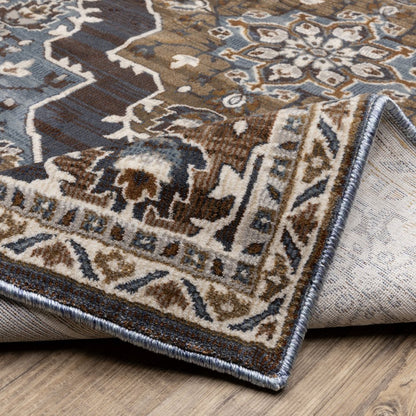 8' X 11' Gray And Blue Medallion Area Rug