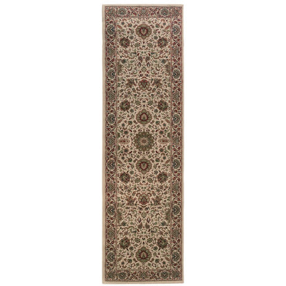 9' Ivory And Green Oriental Runner Rug
