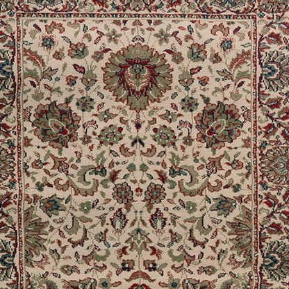 9' Ivory And Green Oriental Runner Rug