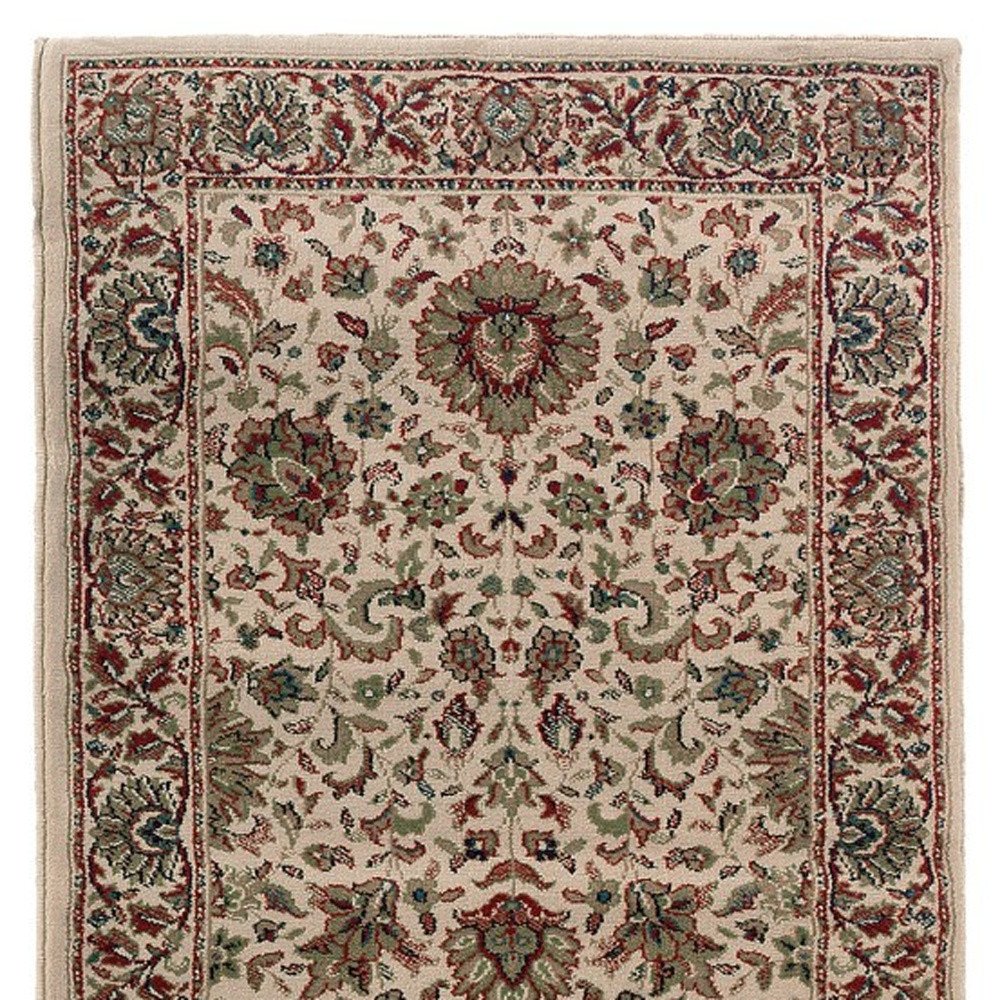 9' Ivory And Green Oriental Runner Rug