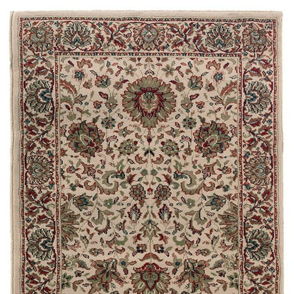 9' Ivory And Green Oriental Runner Rug
