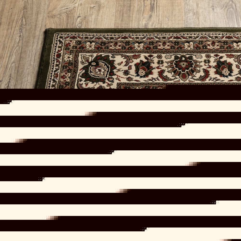 9' Green And Ivory Oriental Runner Rug