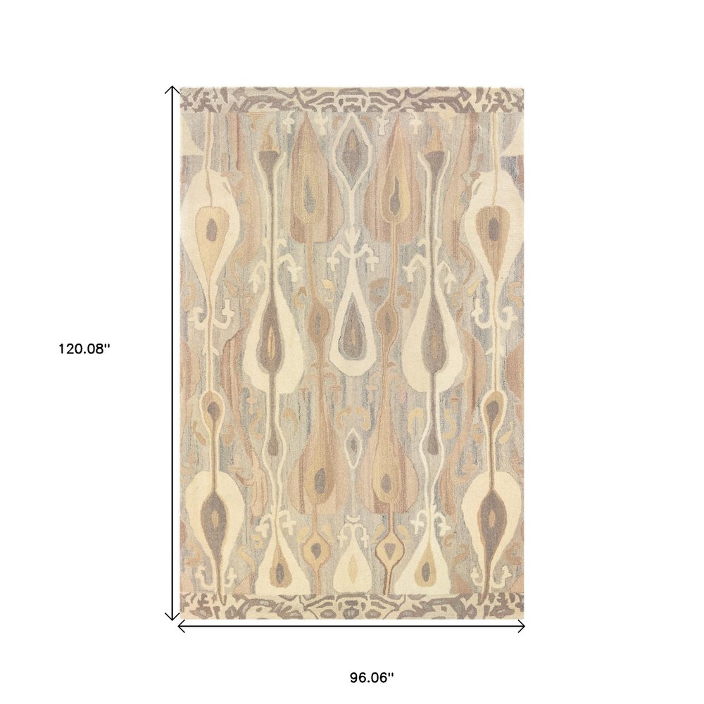 8' X 10' Gray And Beige Wool Abstract Hand Tufted Area Rug