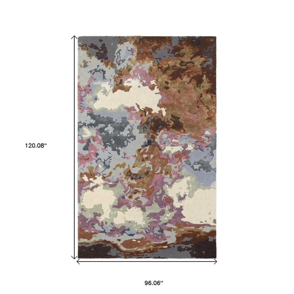 8' X 10' Blue And Brown Abstract Hand Tufted Area Rug