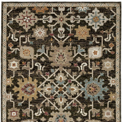 9' X 12' Brown Black And Tan Oriental Area Rug