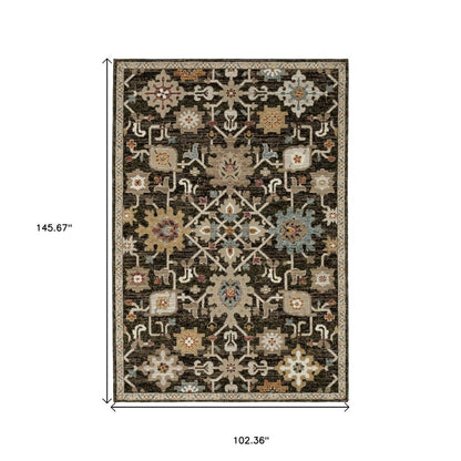 9' X 12' Brown Black And Tan Oriental Area Rug