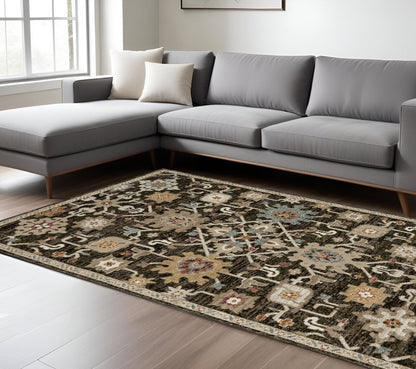 9' X 12' Brown Black And Tan Oriental Area Rug