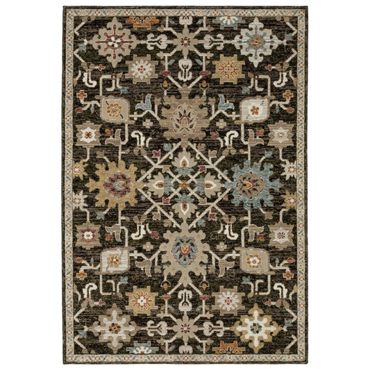 9' X 12' Brown Black And Tan Oriental Area Rug