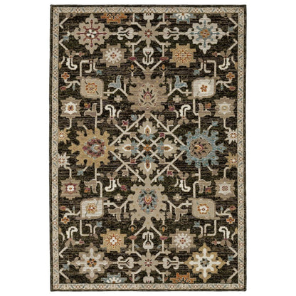 9' X 12' Brown Black And Tan Oriental Area Rug