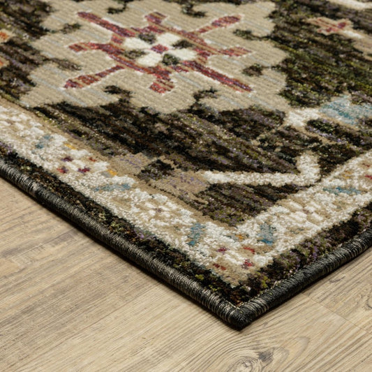 9' X 12' Brown Black And Tan Oriental Area Rug