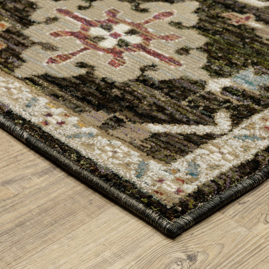 9' X 12' Brown Black And Tan Oriental Area Rug