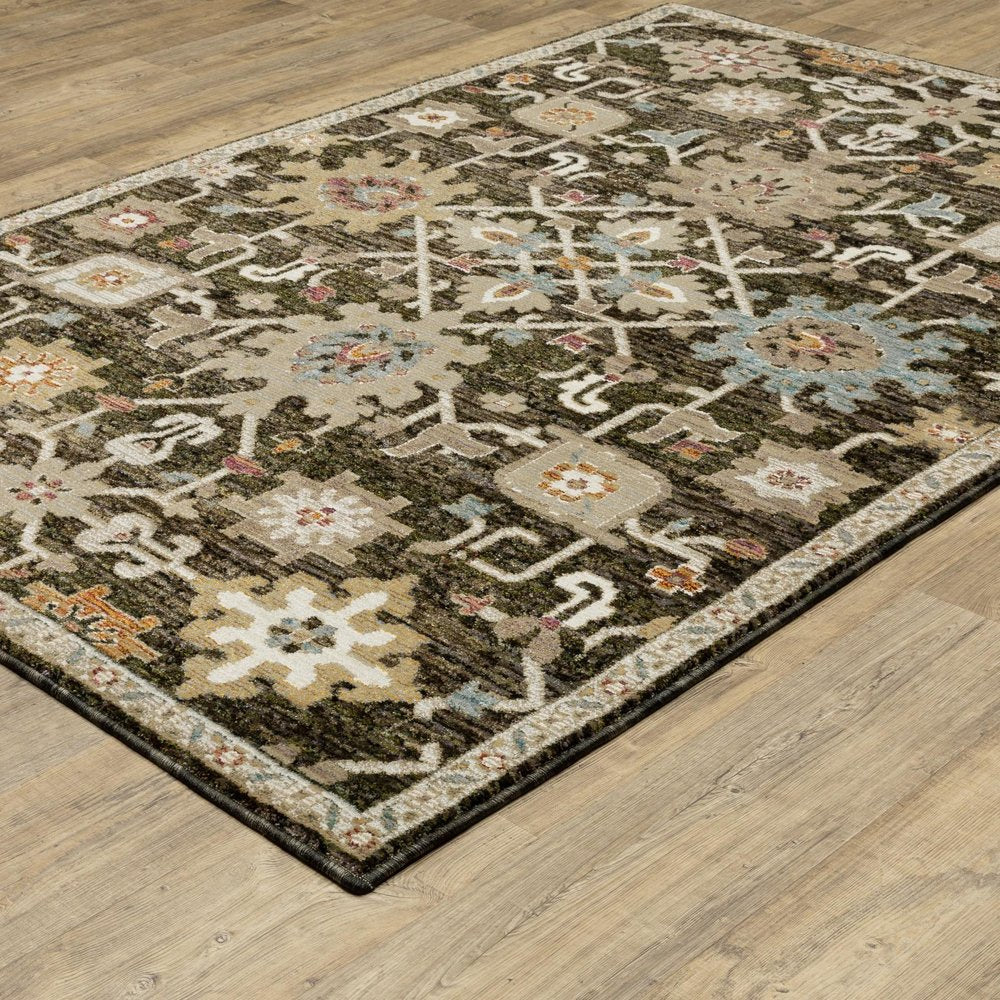 9' X 12' Brown Black And Tan Oriental Area Rug