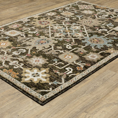 9' X 12' Brown Black And Tan Oriental Area Rug