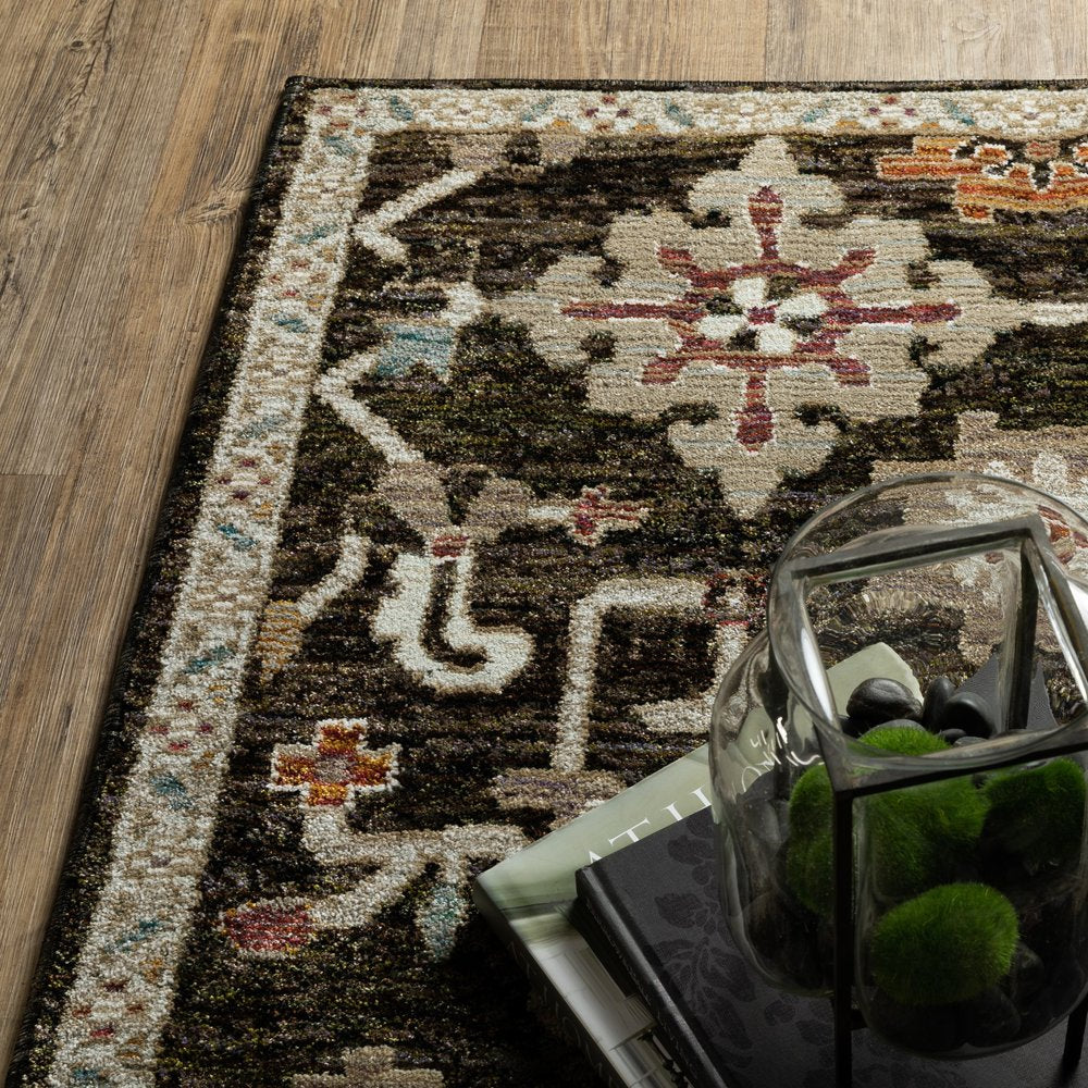 9' X 12' Brown Black And Tan Oriental Area Rug