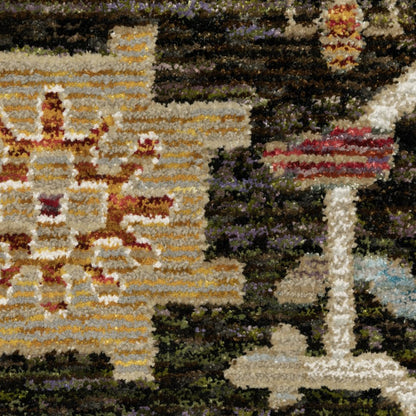 9' X 12' Brown Black And Tan Oriental Area Rug