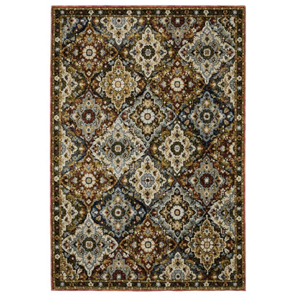 9' X 12' Red Tan And Ivory Medallion Area Rug