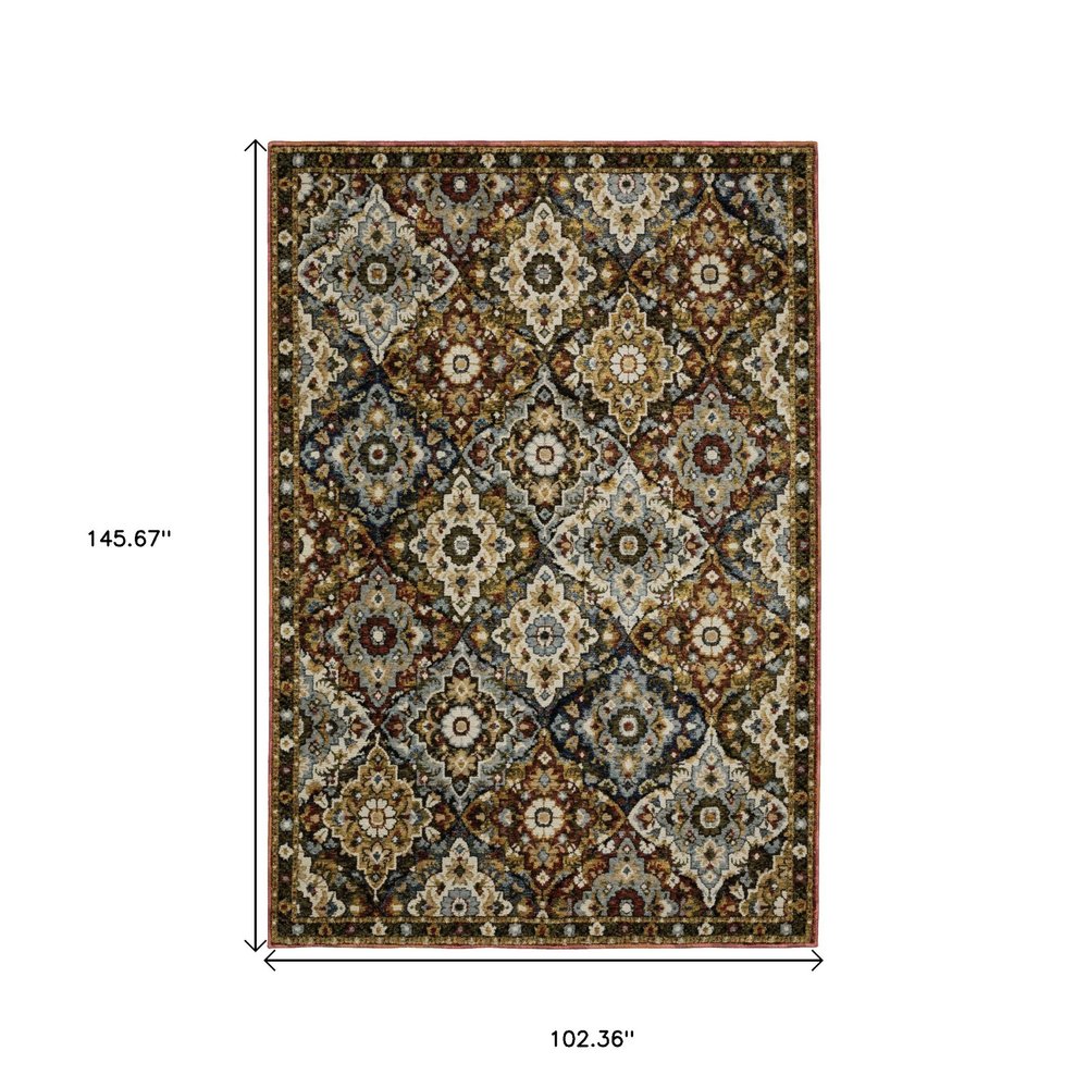 9' X 12' Red Tan And Ivory Medallion Area Rug