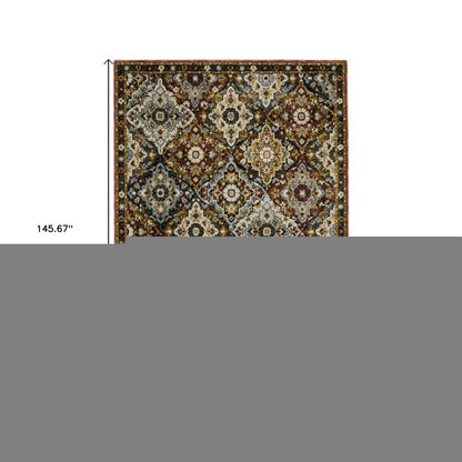 9' X 12' Red Tan And Ivory Medallion Area Rug