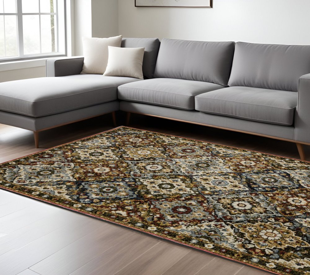 9' X 12' Red Tan And Ivory Medallion Area Rug