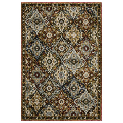 9' X 12' Red Tan And Ivory Medallion Area Rug