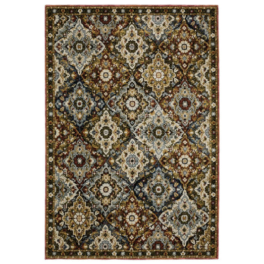 9' X 12' Red Tan And Ivory Medallion Area Rug