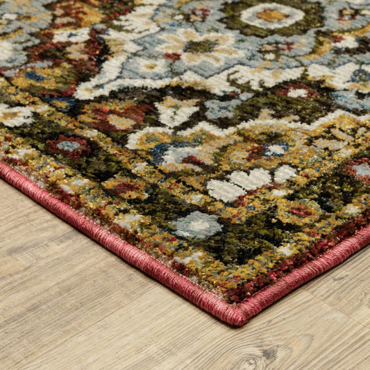 9' X 12' Red Tan And Ivory Medallion Area Rug