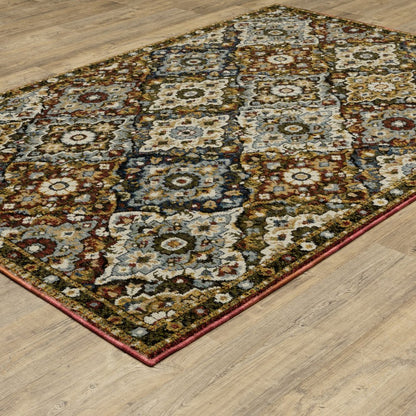 9' X 12' Red Tan And Ivory Medallion Area Rug