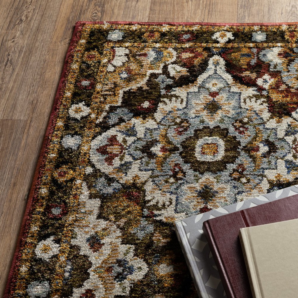 9' X 12' Red Tan And Ivory Medallion Area Rug