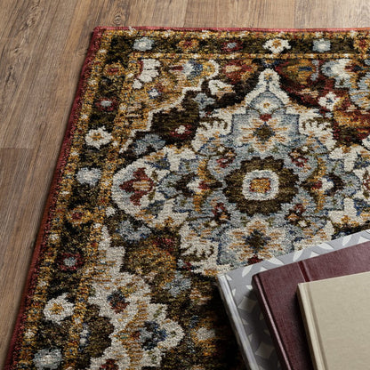 9' X 12' Red Tan And Ivory Medallion Area Rug