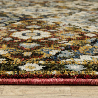 9' X 12' Red Tan And Ivory Medallion Area Rug