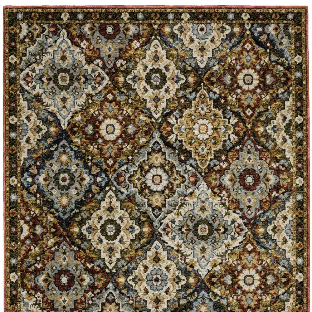 9' X 12' Red Tan And Ivory Medallion Area Rug