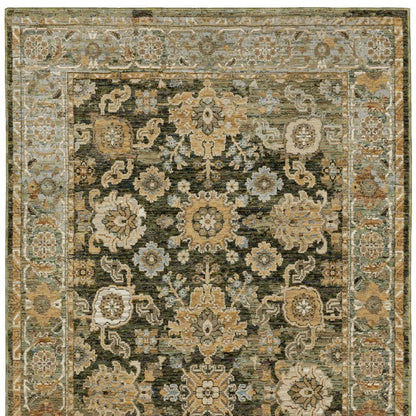 9' X 12' Green And Gold Oriental Area Rug