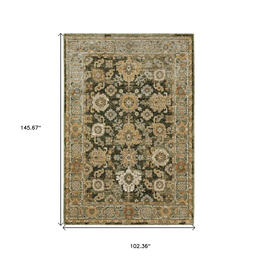 9' X 12' Green And Gold Oriental Area Rug