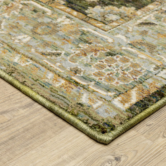 9' X 12' Green And Gold Oriental Area Rug