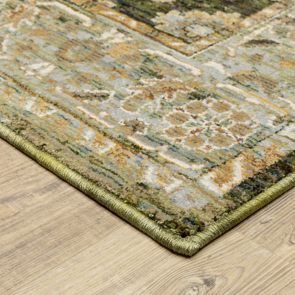 9' X 12' Green And Gold Oriental Area Rug
